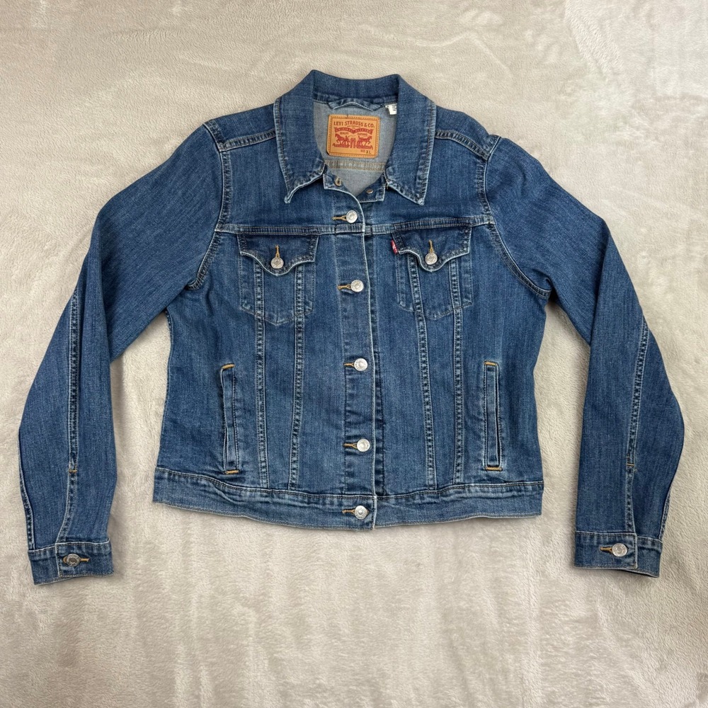 Levi's Trucker Jacket Women XL Blue Classic Denim Americana Heritage Staple READ